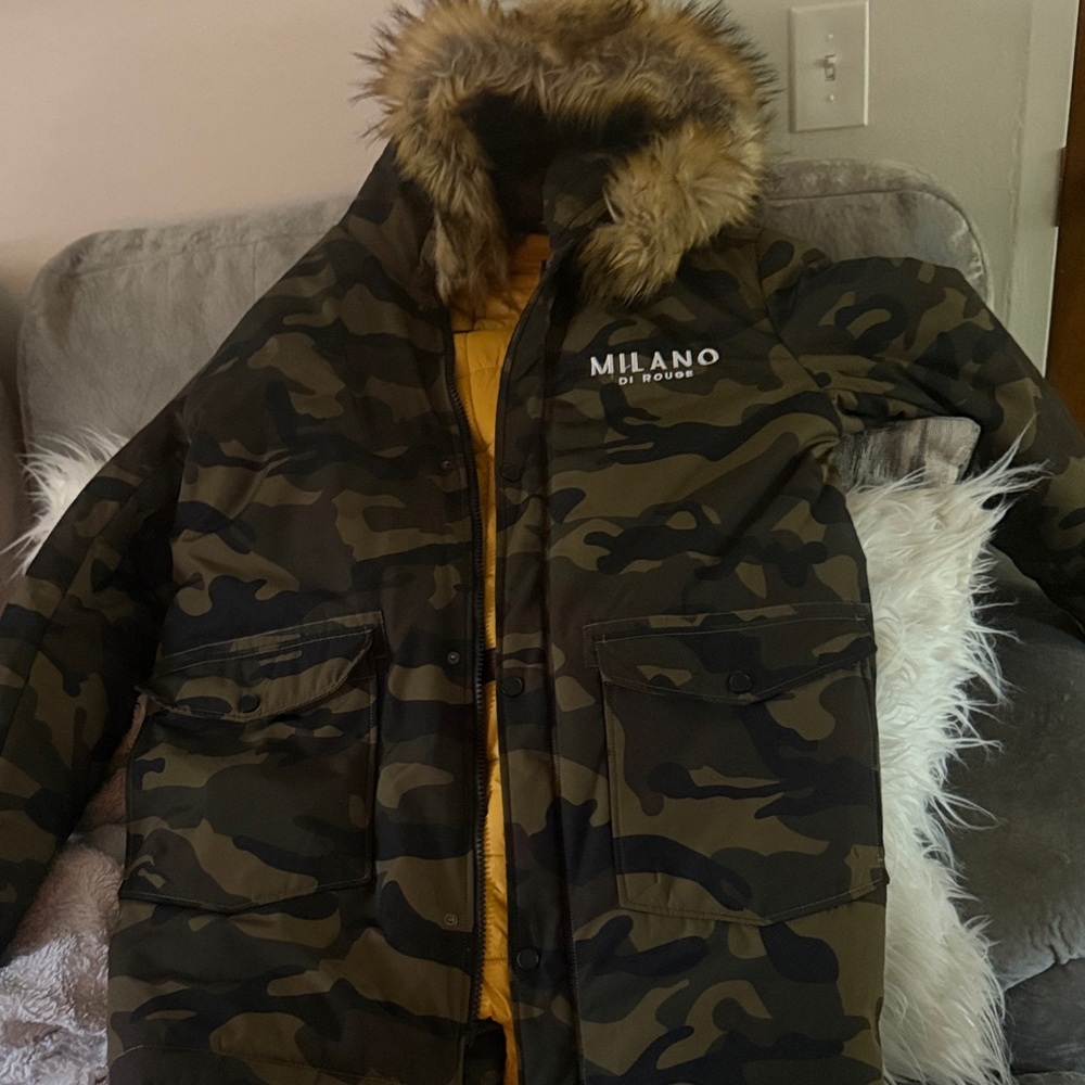 Milano Di Rouge Camouflage Parka with Fur Trim